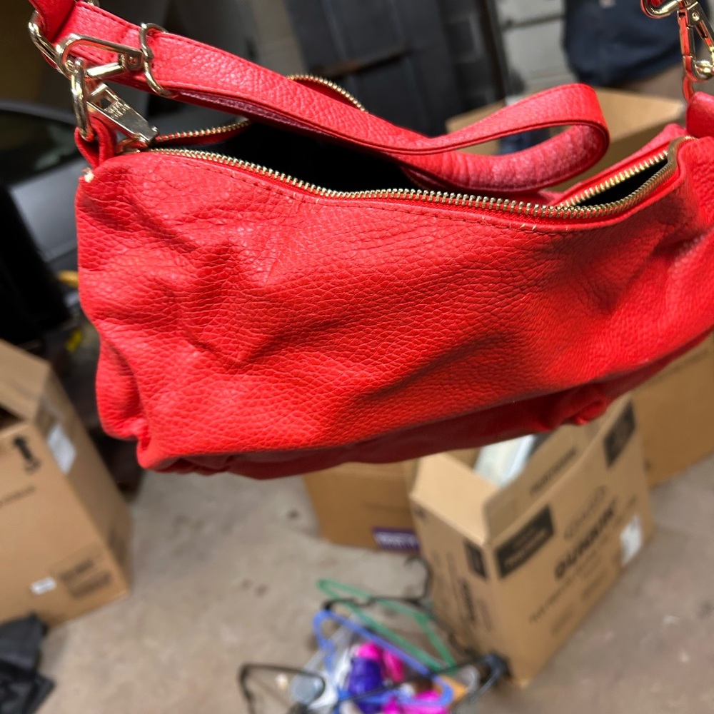BCBG Paris Red Shoulder Bag with Gold Accents